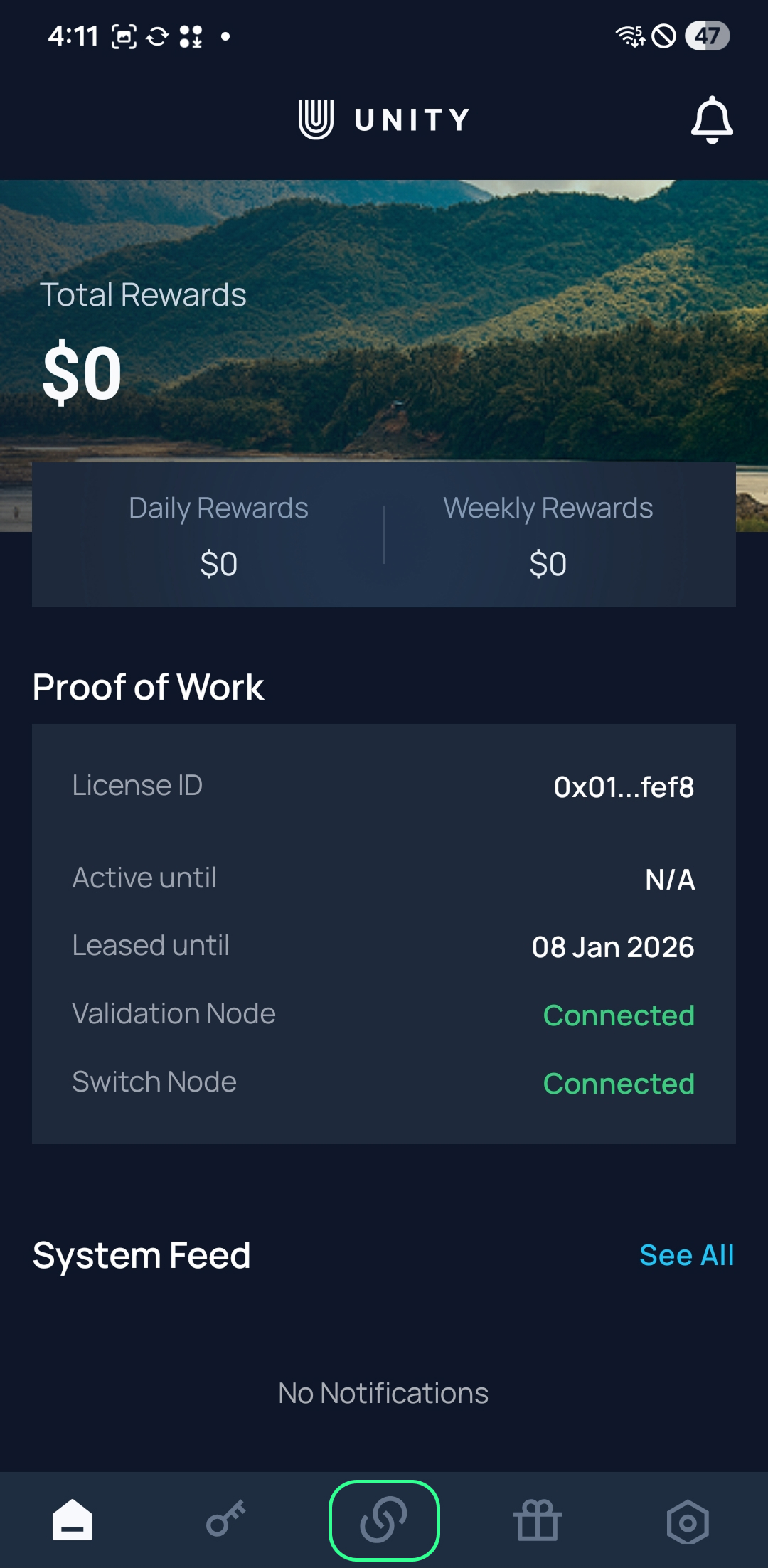 대시보드에서 Work 탭이 열린 유니티 앱