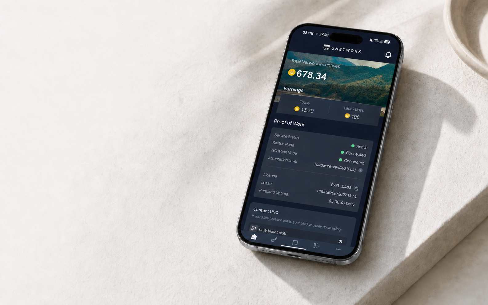 Unetwork app running on a phone